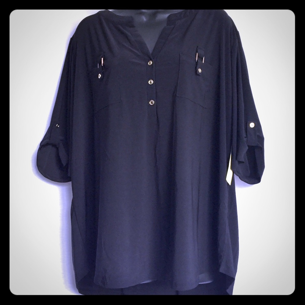 Plus Size 3X Black Top/Blouse Elbow Length Sleeve.